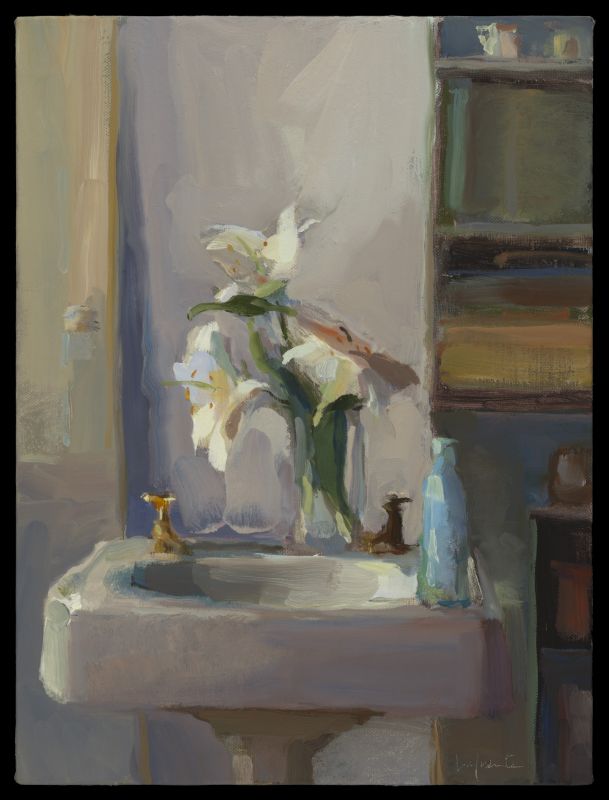 White Lilies and Sink 24x18 O_L 2017