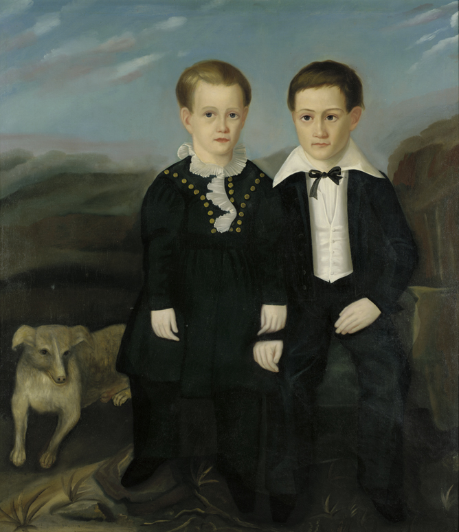 Portrait of Two Boys with a Dog