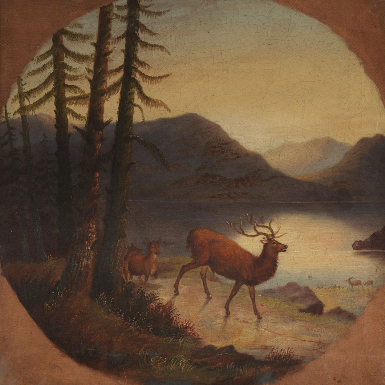 Untitled [Stag and Deer with Hudson River]