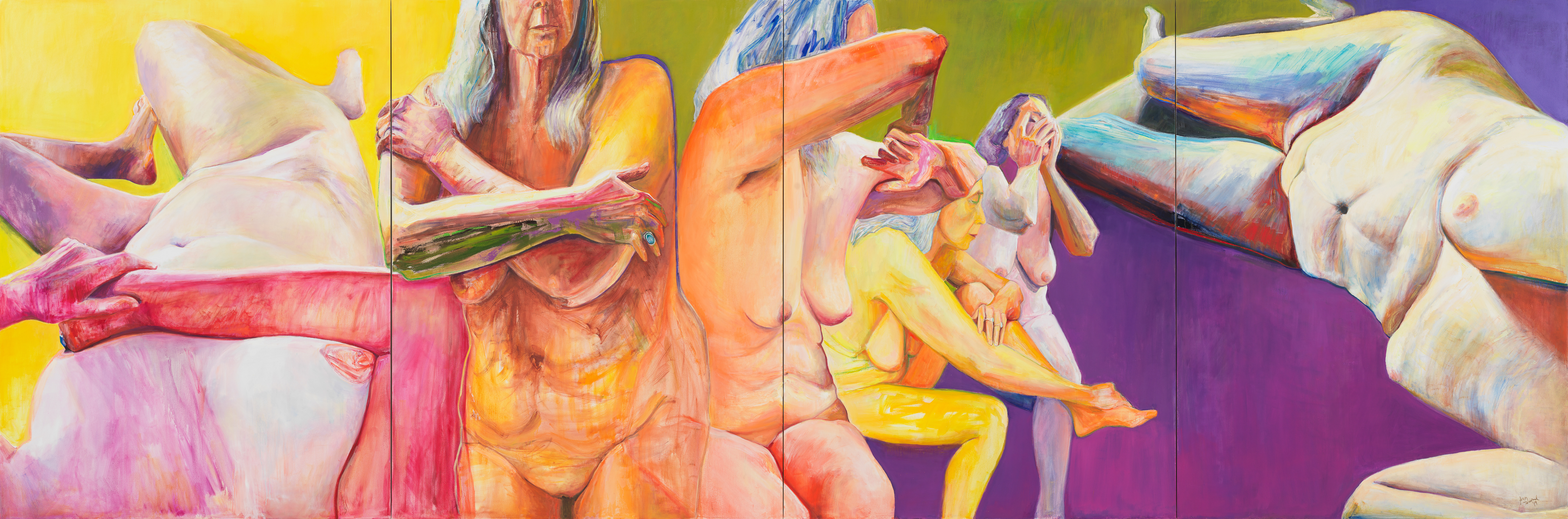 Joan Semmel Skin in the Game Oil on canvas 96 x 288 in