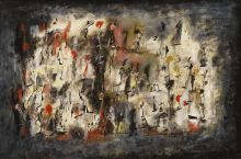 Title unknown (Street Scene), 1947, oil on board, 20 × 30 in., Collection of Raymond J. McGuire, New York, © Estate of Norman W. Lewis; Courtesy of Michael Rosenfeld Gallery, LLC, New York, NY