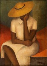 Girl With Yellow Hat, 1936, Oil on burlap, 361/2 × 26 in., Courtesy of Leslie Lewis and Christina Lewis Halpern from the Reginald F. Lewis Family Collection, © Estate of Norman W. Lewis; Courtesy of Michael Rosenfeld Gallery, LLC, New York, NY