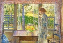 Childe Hassam, The Goldfish Window, 1916, Oil on canvas, 34 3/8 × 50 5/8 in., Currier Museum of Art, Manchester, NH, Museum Purchase: Currier Funds, 1937.2