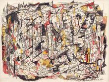 Rollercoaster, 1946, gouache, pen and ink on board, 12 × 16 in., Private Collection; Courtesy of Bill Hodges Gallery, © Estate of Norman W. Lewis; Courtesy of Michael Rosenfeld Gallery, LLC, New York, NY