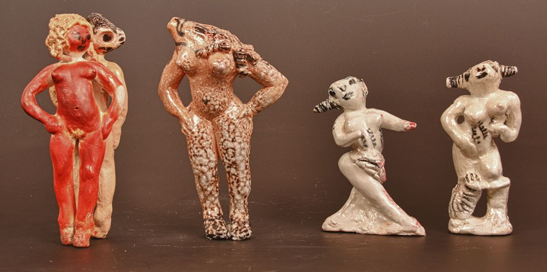 Image pictured: Carla Lombardi, 4 Cast of Character Whistles for Theaters, glazed ceramic whistles, c. 1990 - 2010