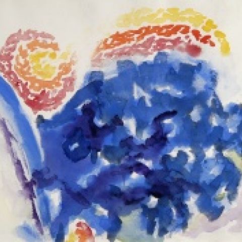 Alma Woodsey Thomas, Wind and Flowers, 1973, Watercolor on paper, 14 1/2 x 18 in, The Harmon and Harriet Kelley Collection of African American Art