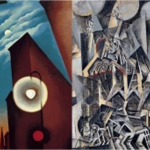 Two paintings, one by Georgia O'Keefe, one by Max Weber