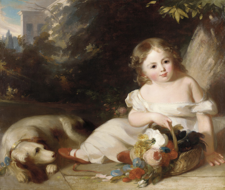 Child with Dog and Flowers 