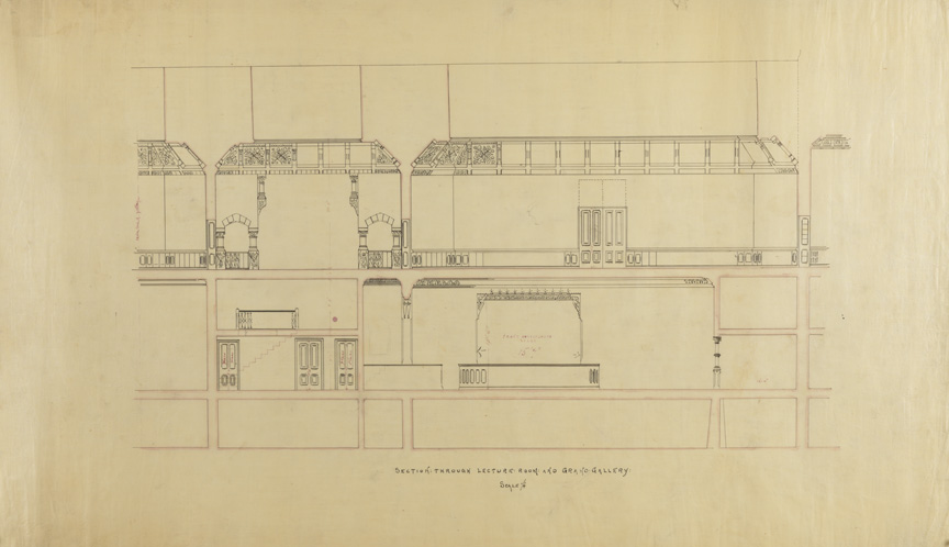 [Section through lecture room and grand gallery]