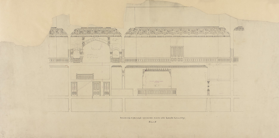 [Section through Lecture Room & Grand Gallery, Scale 1/4"]