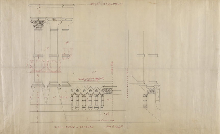 [Detail, window to Academy]
