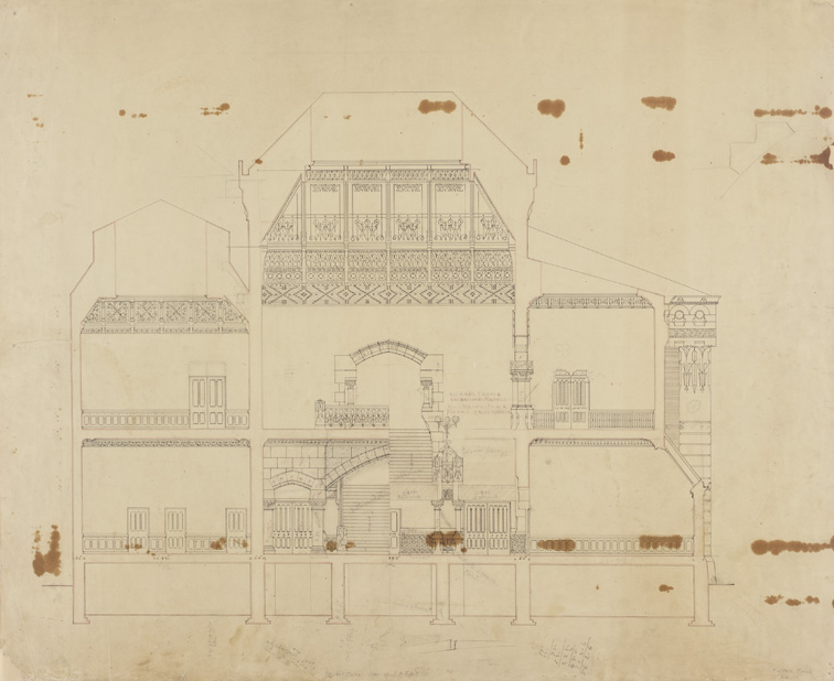 [Section looking west through hall and galleries]