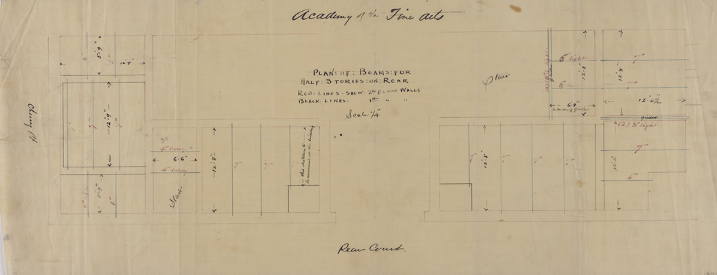 [Plan of beams for half stories on rear]