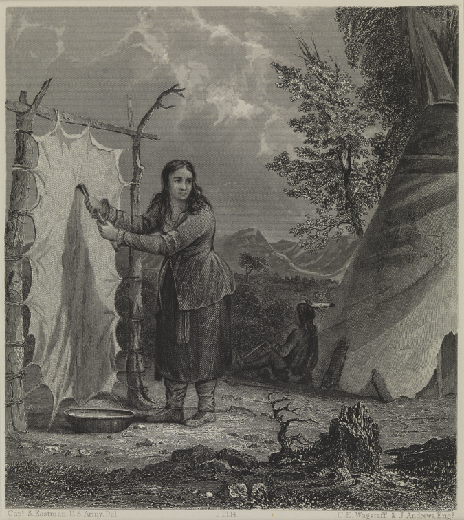 Indian Woman Dressing a Buffalo Skin