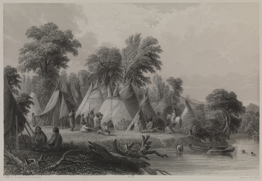[Indian camp on riverbank]
