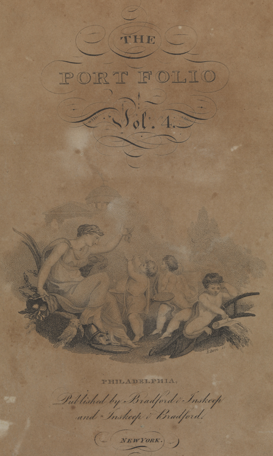 The Portfolio, Vol. 4., [Minerva, holding up prize to four cupids (title page)]