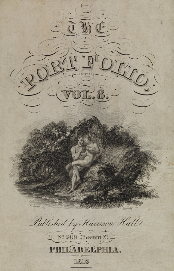 The Portfolio. Vol. 8 [satyr and nymph on rocky shore (title page)]