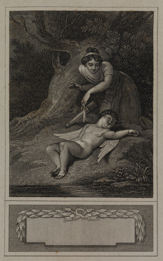 [Woman stealing sleeping Cupid's quiver]