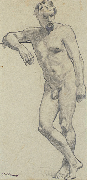 [Figure study: male nude standing - front view]