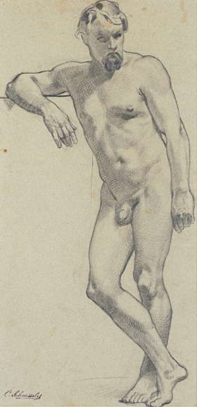 [Figure study: male nude standing - front view]