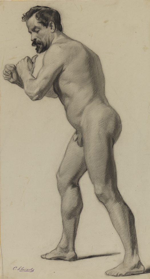 [Figure study: male nude standing - side view]