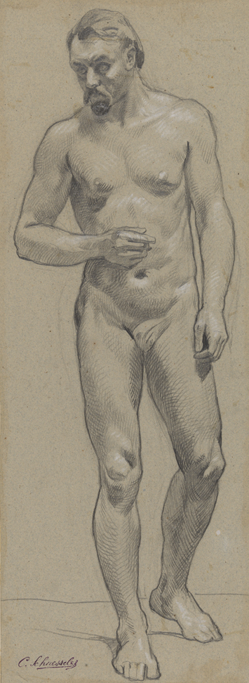 [Figure study: male nude standing - front view]