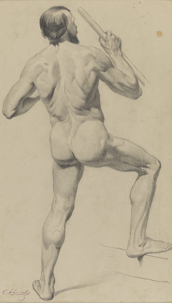 [Figure study: male nude standing - back view]