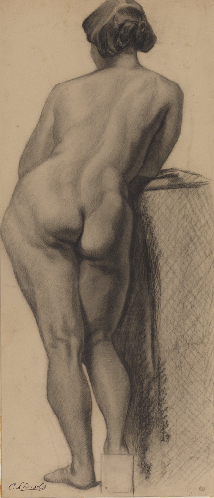 [Figure study: female nude standing-back view]