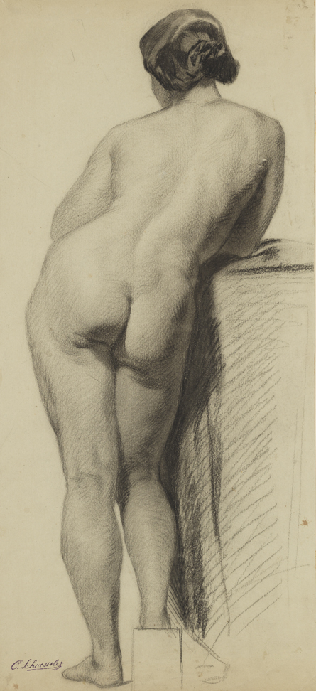 [Figure study: female nude standing-back view]