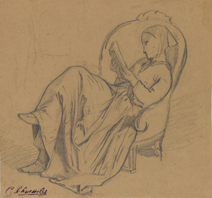 [Figure study: female seated, reading]