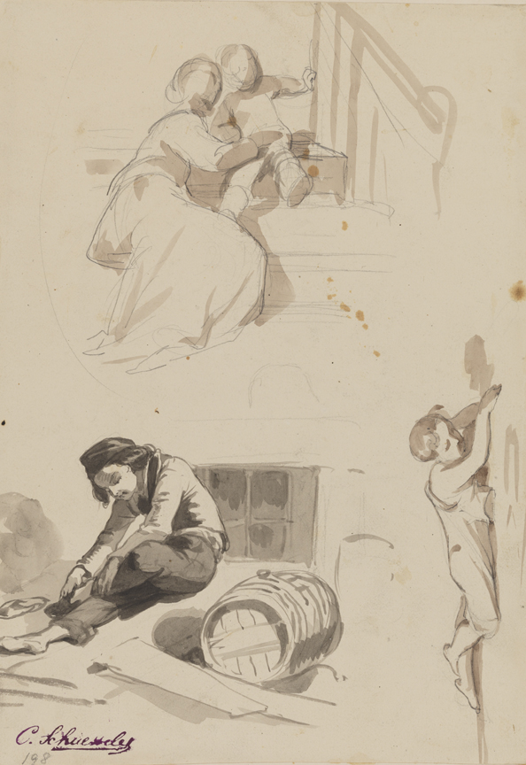 [Figure studies: children, mother and child on stairs]