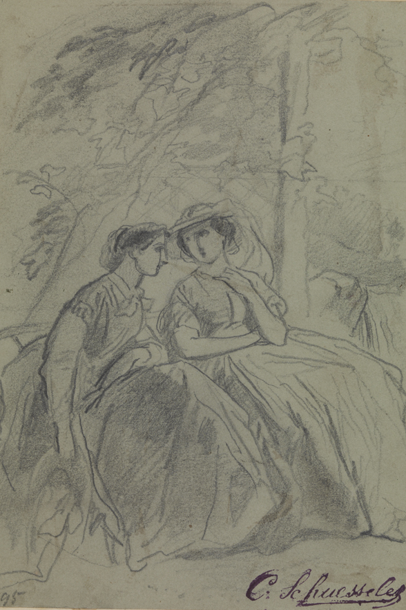[Figure studies: two women seated outdoors]