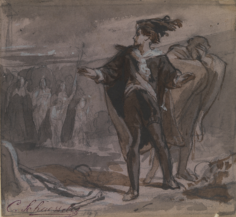 [Two figures escaping mob]