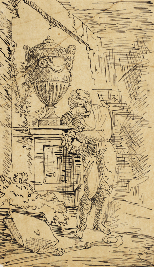 [Figure resting on pedestal]