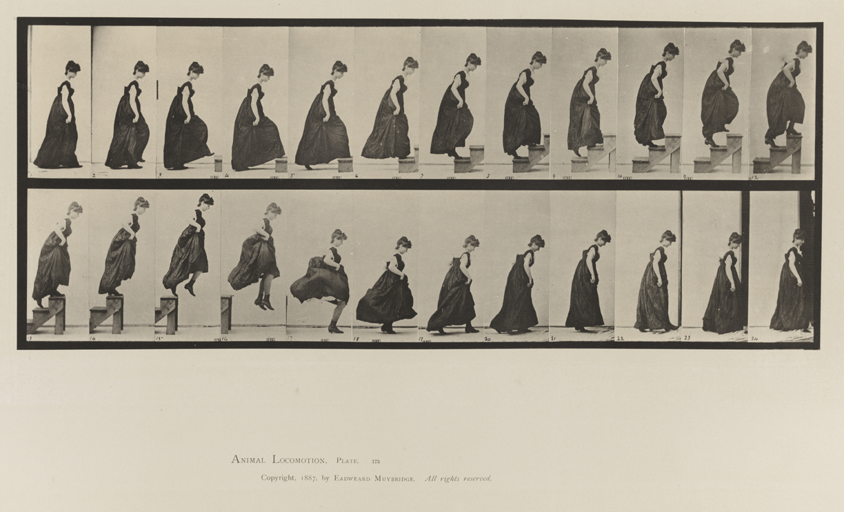 Animal Locomotion, Volume VII, Men and Woman (Draped), Miscellaneous Subjects. Plate 173