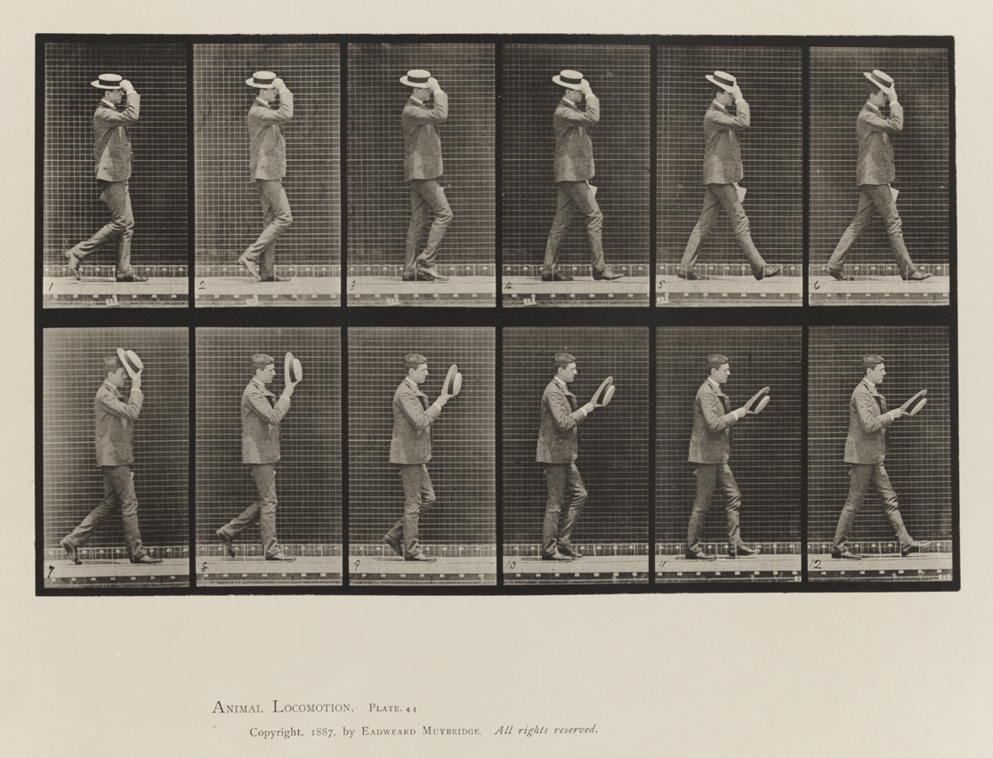 Animal Locomotion, Volume VII, Men and Woman (Draped), Miscellaneous Subjects. Plate 44