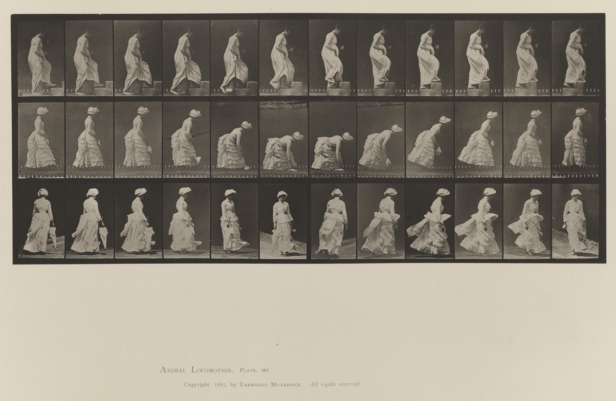 Animal Locomotion, Volume VII, Men and Woman (Draped), Miscellaneous Subjects. Plate 487