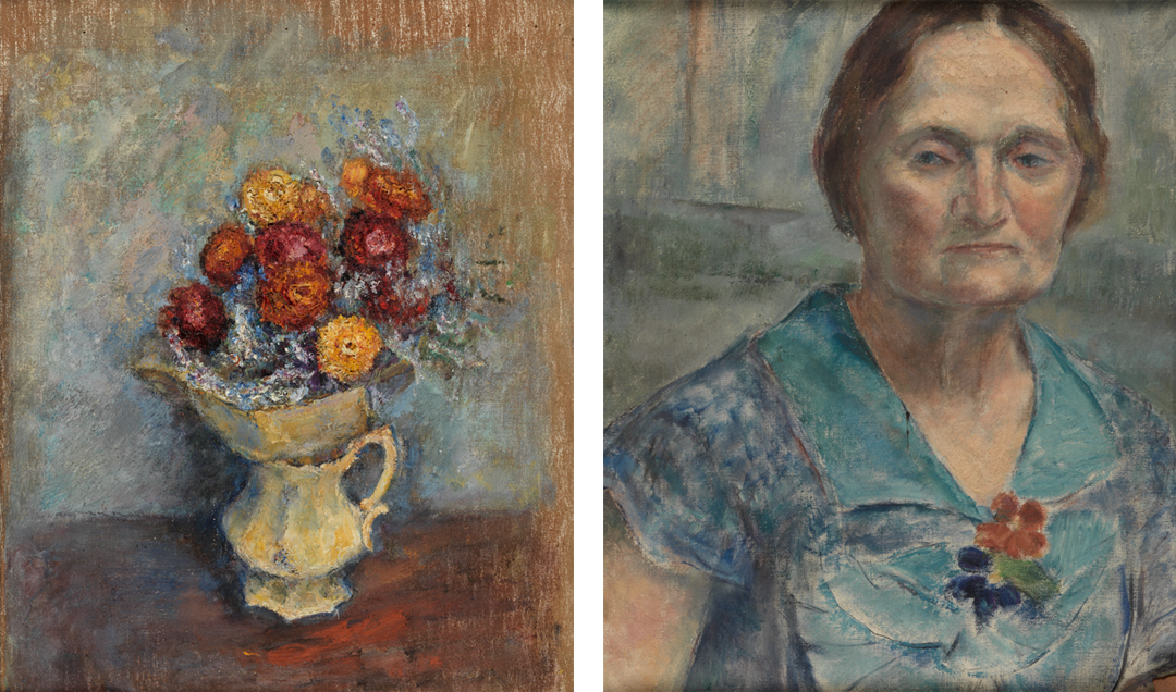 Straw Flowers; on back,  Female Portrait Sketch