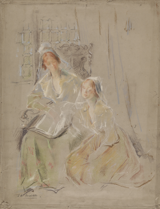 [Figure study: two women reading]