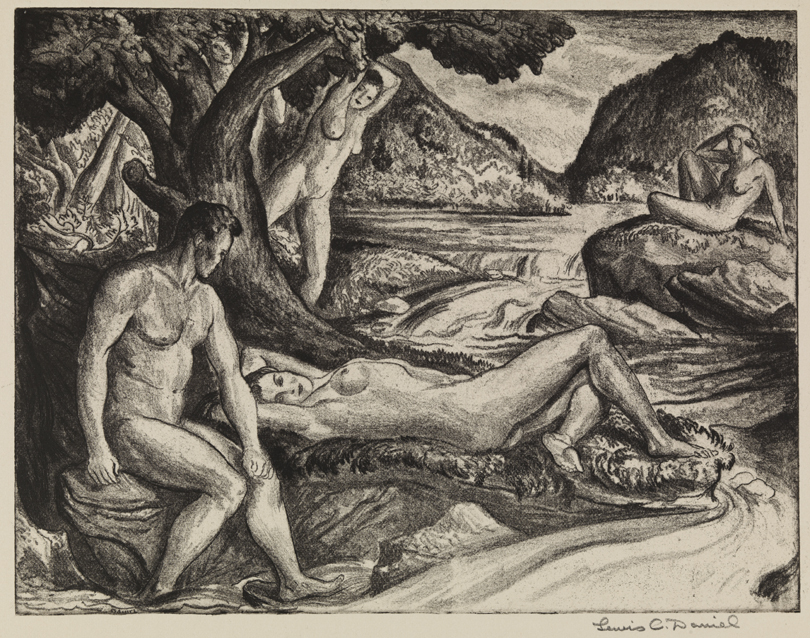 Song of the Open Road [Nude bathers by a stream: "The freshness and sweetness of man and woman" (stanza 8)]