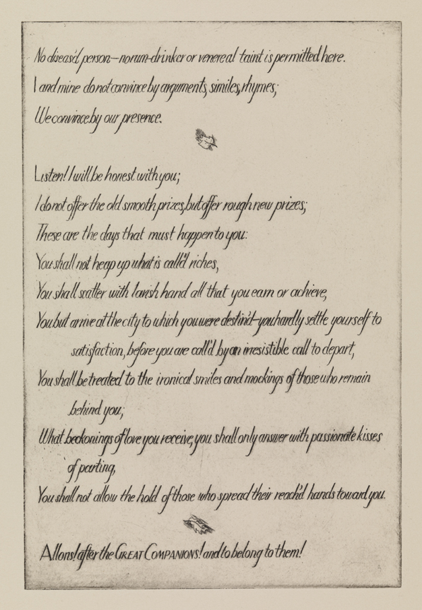 Song of the Open Road ["No diseas'd person..."(text plate)]