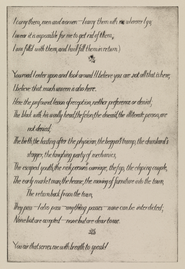 Song of the Open Road ["I carry them, men and women" (text plate)]