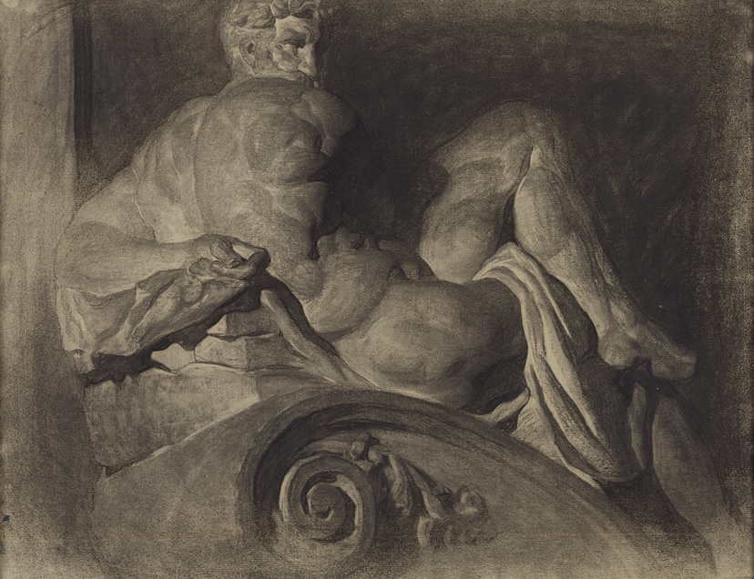 Reclining Male Figure [Cast drawing: Michelangelo's "Day"]