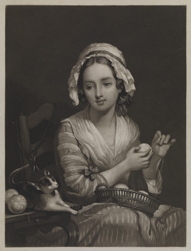 [Woman with yarn and kitten]