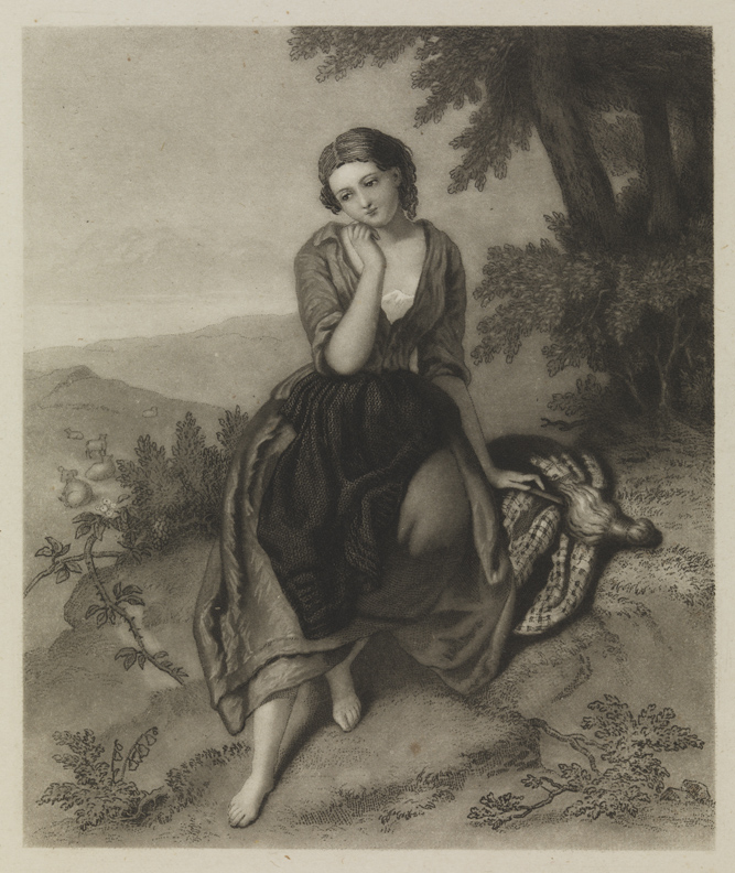 [Girl seated on hillside]