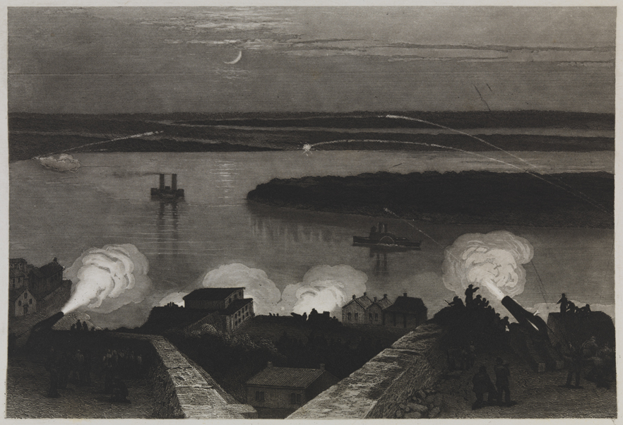 [Cannons firing in a harbour]