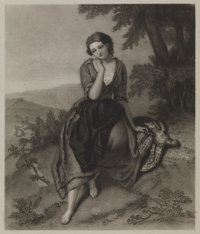 [Girl seated on hillside]