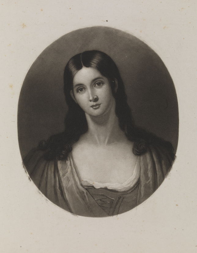 [Woman with long, curled hair]