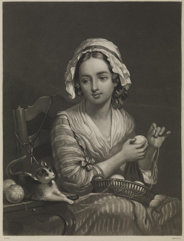 [Woman with yarn and kitten]