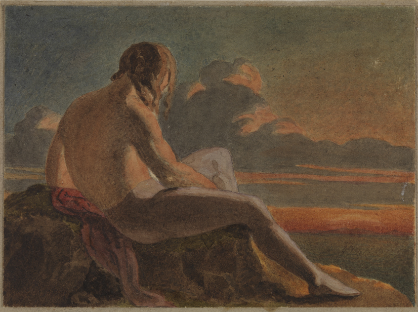 [Brook Green: figure seated on a rock]